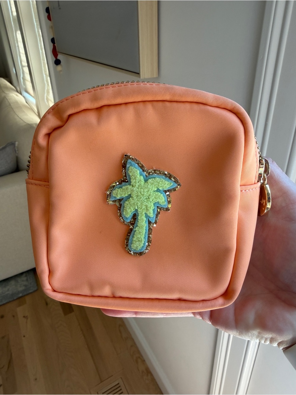 Stoney Clover Lane Palm Tree Varsity Glitter Pouch